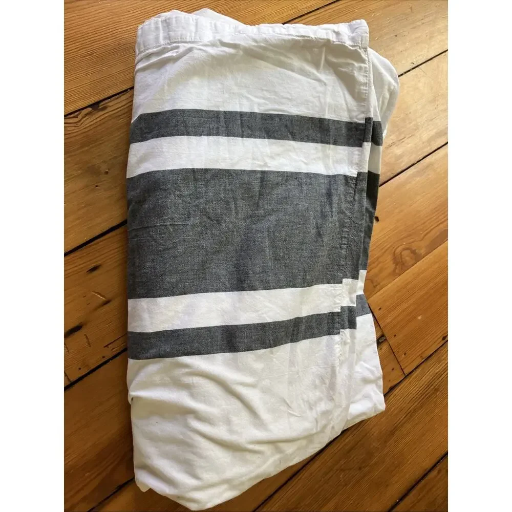 IKEA Bjornloka Queen Duvet Cover Gray White Stripe Cotton Button Closure 85x82